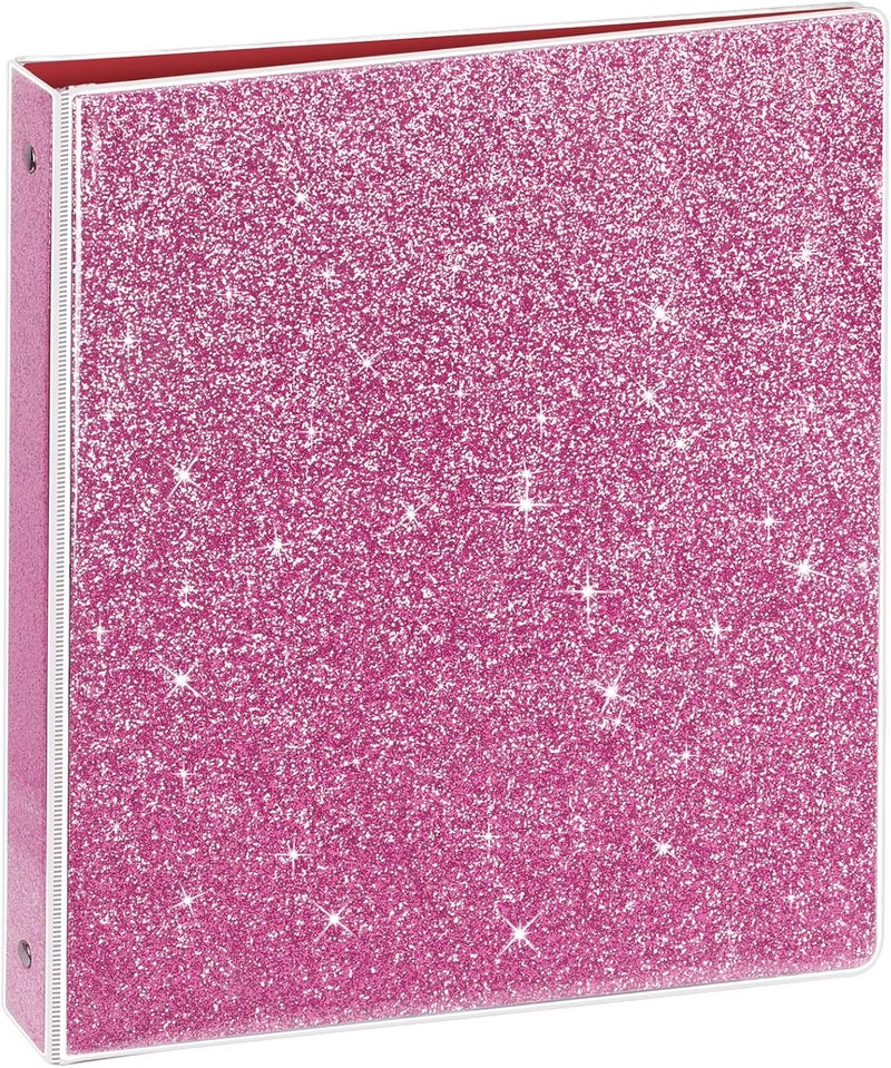 Nature Touch 3 Ring Binder, Glitter 1 Inch Organizer (10.5'' x 11.5'') Holds 8.5'' x 11''Letter Size 300 Pages, Waterproof Durable View Binder, 1 Pack, Pink - Image 1